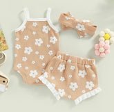 Daisy Waffle Romper Summer Set - Nude & White.